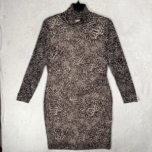 The‎ Limited Long Sleeve Turtleneck Dress Size XL Mesh Knit Leopard Print Sexy